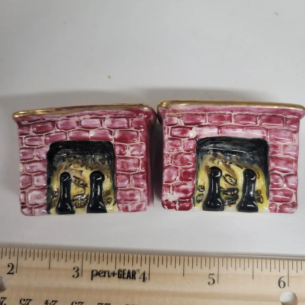 Lot of 3 Sets Vintage Ceramic Salt Pepper Shakers Fireplace Figures Japan‎